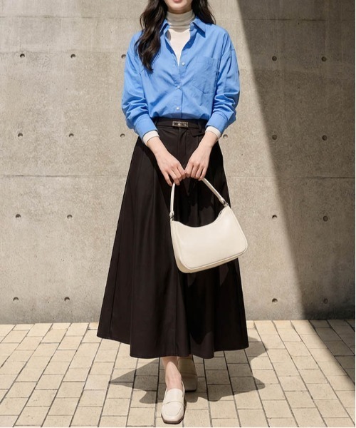 AMELY(エミリー)の「ベルト付き レザーライクロングスカート/Aライン/バックゴム(スカート・レディース・ブラウン/ベージュ/ブラック・L/M)」の10枚目の写真