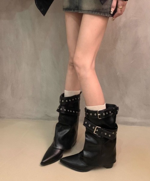 mebole(メボレ)の「double belt cover boots(ブーツ・レディース・キャメル/ブラウン/ブラック・MEDIUM/SMALL/LARGE)」の6枚目の写真