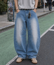カーブドバレルデニムパンツ_ミッドブルー