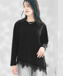 nissen（ニッセン）の「裾レース異素材切替アシンメトリートップス（Tシャツ/カットソー・レディース）」