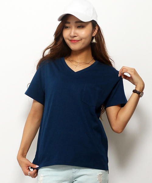 VENCEEXCHANGE（ヴァンスエクスチェンジ）の「ベーシックVネックTシャツ（Tシャツ/カットソー・レディース・ブラック/オフホワイト/ダークグリーン/ライトブラウン/オレンジ/ネイビー/コーラル・MEDIUM）」の5枚目の写真