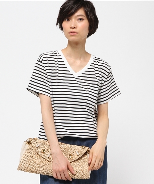 VENCEEXCHANGE（ヴァンスエクスチェンジ）の「ベーシックVネックTシャツ（Tシャツ/カットソー・レディース・ブラック/オフホワイト/ダークグリーン/ライトブラウン/オレンジ/ネイビー/コーラル・MEDIUM）」の19枚目の写真