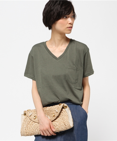 VENCEEXCHANGE（ヴァンスエクスチェンジ）の「ベーシックVネックTシャツ（Tシャツ/カットソー・レディース・ブラック/オフホワイト/ダークグリーン/ライトブラウン/オレンジ/ネイビー/コーラル・MEDIUM）」の20枚目の写真