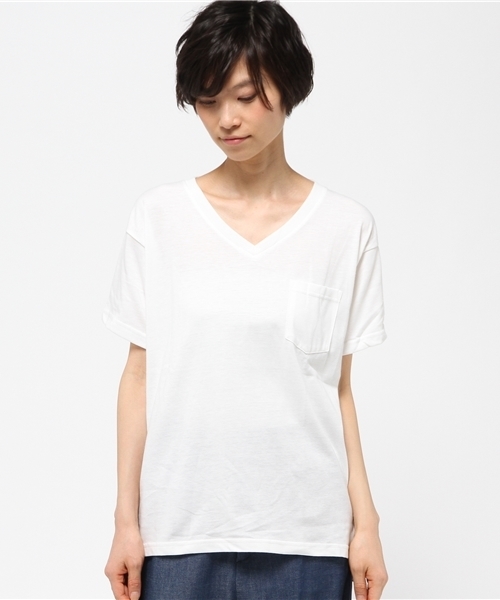 VENCEEXCHANGE（ヴァンスエクスチェンジ）の「ベーシックVネックTシャツ（Tシャツ/カットソー・レディース・ブラック/オフホワイト/ダークグリーン/ライトブラウン/オレンジ/ネイビー/コーラル・MEDIUM）」の8枚目の写真