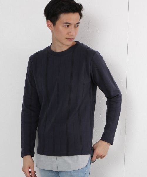 GLOBAL WORK（グローバルワーク）の「シャツレイヤード長袖T/725454（Tシャツ/カットソー・メンズ・ダークブラウン/ダークグレー/グレー/ネイビー・LARGE/SMALL/MEDIUM/X-LARGE）」の4枚目の写真