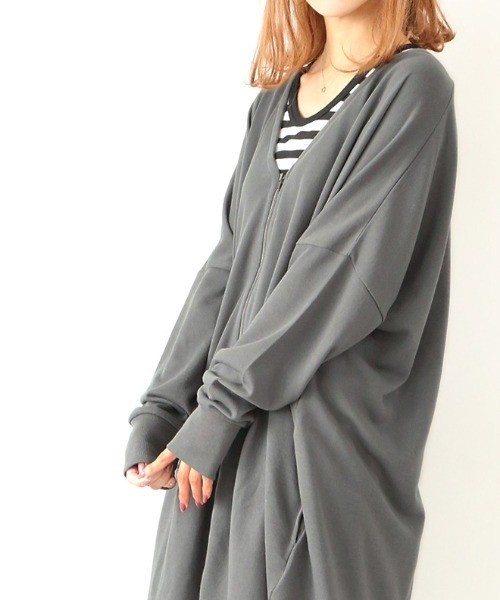 osharewalker（オシャレウォーカー）の「『スウェットジップカーディガン』（カーディガン/ボレロ・レディース・杢グレー/ネイビー/ブラック/カーキ/ブルー/チャコールグレー/モカ・FREE）」の3枚目の写真
