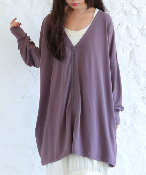 osharewalker（オシャレウォーカー）の「『スウェットジップカーディガン』（カーディガン/ボレロ・レディース・杢グレー/ネイビー/ブラック/カーキ/ブルー/チャコールグレー/モカ・FREE）」の5枚目の写真