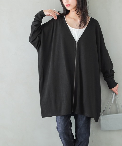 osharewalker（オシャレウォーカー）の「『スウェットジップカーディガン』（カーディガン/ボレロ・レディース・杢グレー/ネイビー/ブラック/カーキ/ブルー/チャコールグレー/モカ・FREE）」の2枚目の写真