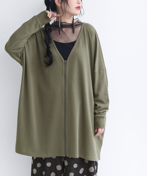 osharewalker（オシャレウォーカー）の「『スウェットジップカーディガン』（カーディガン/ボレロ・レディース・杢グレー/ネイビー/ブラック/カーキ/ブルー/チャコールグレー/モカ・FREE）」の9枚目の写真