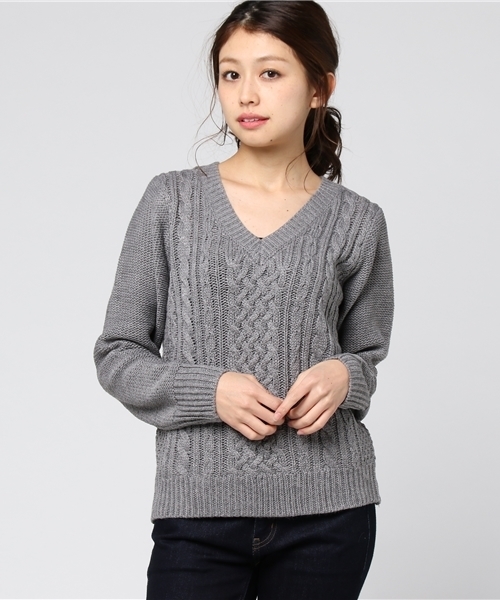 E Hyphen World Gallery イーハイフンワールドギャラリー の Vネックケーブルプルオーバー ニット セーター Wear