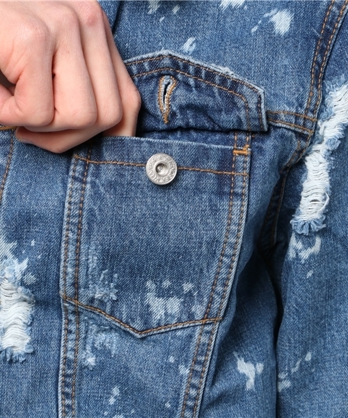 VENCEEXCHANGE(ヴァンスエクスチェンジ)の「クラッシュペイントGジャン (デニムジャケット・メンズ・ブルー/ライトブルー・LARGE/MEDIUM)」の9枚目の写真