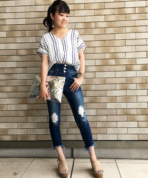 Venceexchange ヴァンスエクスチェンジ の 3つボタンハイウエストデニムスキニーパンツ デニムパンツ Wear