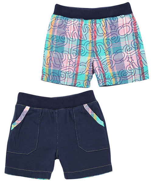 X-girl Stages（エックスガールステージス）の「PLAID  REVERSIBLE  HALF  PANT (4T～6T)（その他パンツ・キッズ・グリーン/レッド・4T/5T/6T）」の2枚目の写真