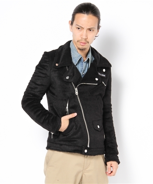 オーバーザストライプ　ライダースジャケット OVER THE STRIPES レザージャケット ブラック