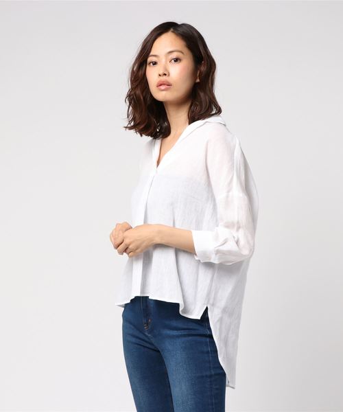 EFFE BEAMS（エッフェビームス）の「BARBA / リネン スキッパーシャツ（シャツ/ブラウス・レディース・グレイッシュブルー/ホワイト/グレー・38/40h/40）」の2枚目の写真