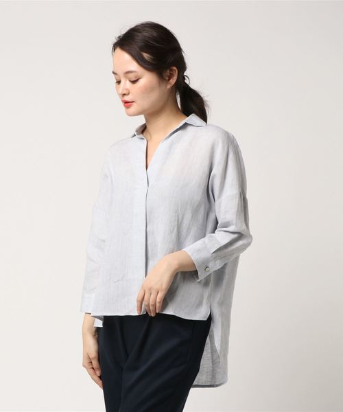 EFFE BEAMS（エッフェビームス）の「BARBA / リネン スキッパーシャツ（シャツ/ブラウス・レディース・グレイッシュブルー/ホワイト/グレー・38/40h/40）」の4枚目の写真