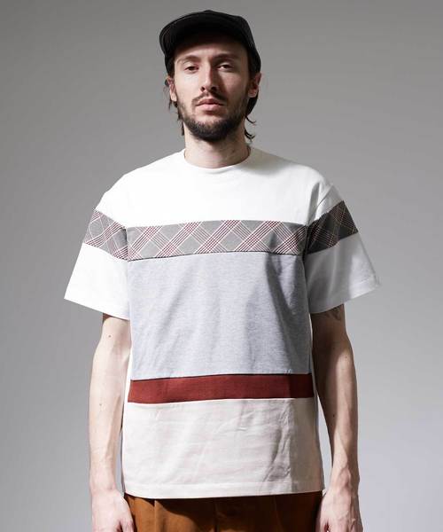 UNITED TOKYO（ユナイテッドトウキョウ）の「チェックカッティングカットソー（Tシャツ/カットソー・メンズ・ネイビー/オフホワイト・1/2/3）」の3枚目の写真