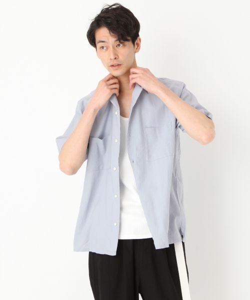 niko and...(ニコアンド)の「リネンミックスオープンカラーシャツ(シャツ/ブラウス・メンズ・ベージュ/ネイビー/サックスブルー/ピンク・MEDIUM/LARGE)」の4枚目の写真