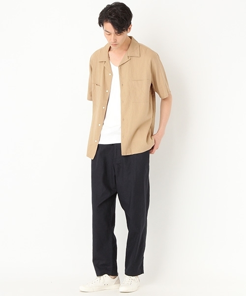 niko and...(ニコアンド)の「リネンミックスオープンカラーシャツ(シャツ/ブラウス・メンズ・ベージュ/ネイビー/サックスブルー/ピンク・MEDIUM/LARGE)」の7枚目の写真