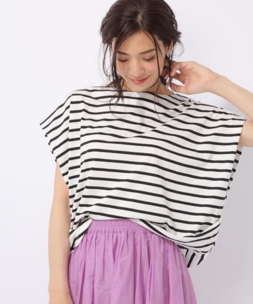 laboratory work(ラボラトリーワーク)の「変形ビックシルエットプルオーバー(Tシャツ/カットソー・レディース・ホワイト×ブラック/ホワイト×ネイビー/グレイッシュベージュ・MEDIUM)」の2枚目の写真