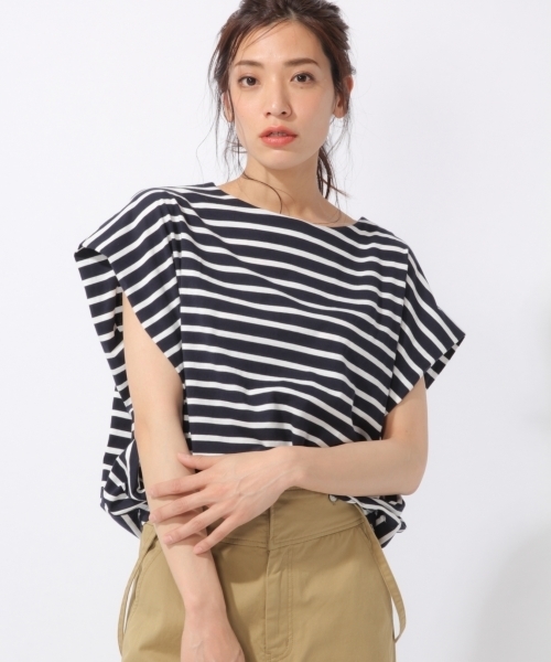 laboratory work(ラボラトリーワーク)の「変形ビックシルエットプルオーバー(Tシャツ/カットソー・レディース・ホワイト×ブラック/ホワイト×ネイビー/グレイッシュベージュ・MEDIUM)」の1枚目の写真