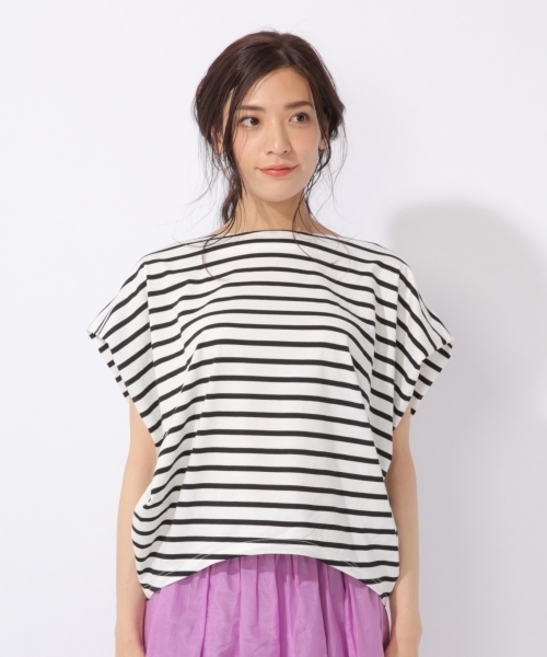 laboratory work(ラボラトリーワーク)の「変形ビックシルエットプルオーバー(Tシャツ/カットソー・レディース・ホワイト×ブラック/ホワイト×ネイビー/グレイッシュベージュ・MEDIUM)」の9枚目の写真