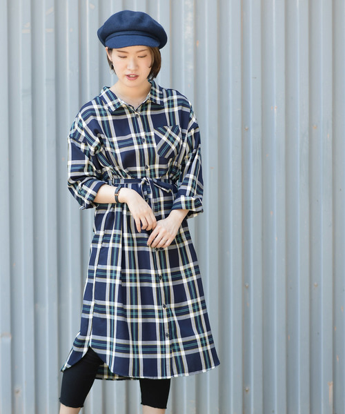 rps（アールピーエス）の「チェックロングシャツワンピース（シャツワンピース・レディース・ブラック/ネイビー/イエロー/グリーン/オフホワイト・M）」の4枚目の写真