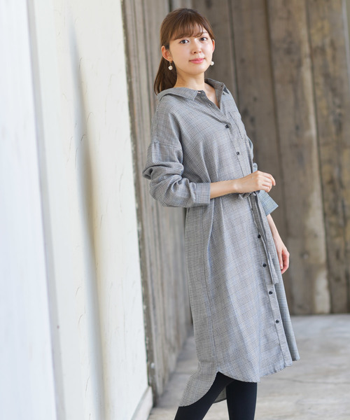 rps（アールピーエス）の「チェックロングシャツワンピース（シャツワンピース・レディース・ブラック/ネイビー/イエロー/グリーン/オフホワイト・M）」の3枚目の写真