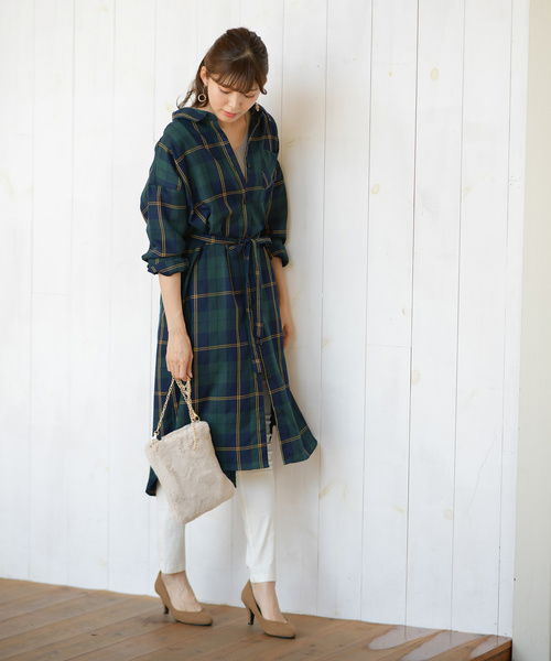 rps（アールピーエス）の「チェックロングシャツワンピース（シャツワンピース・レディース・ブラック/ネイビー/イエロー/グリーン/オフホワイト・M）」の18枚目の写真