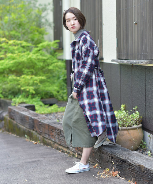 rps（アールピーエス）の「チェックロングシャツワンピース（シャツワンピース・レディース・ブラック/ネイビー/イエロー/グリーン/オフホワイト・M）」の17枚目の写真