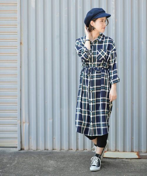 rps（アールピーエス）の「チェックロングシャツワンピース（シャツワンピース・レディース・ブラック/ネイビー/イエロー/グリーン/オフホワイト・M）」の15枚目の写真