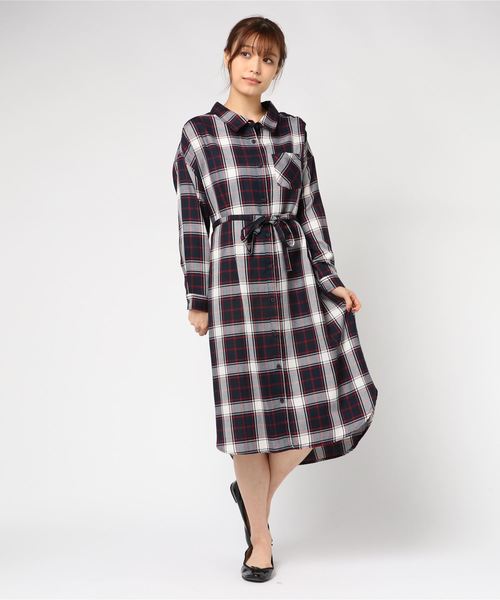 rps（アールピーエス）の「チェックロングシャツワンピース（シャツワンピース・レディース・ブラック/ネイビー/イエロー/グリーン/オフホワイト・M）」の12枚目の写真