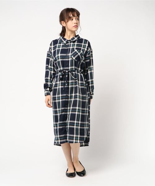 rps（アールピーエス）の「チェックロングシャツワンピース（シャツワンピース・レディース・ブラック/ネイビー/イエロー/グリーン/オフホワイト・M）」の9枚目の写真