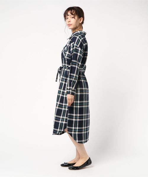 rps（アールピーエス）の「チェックロングシャツワンピース（シャツワンピース・レディース・ブラック/ネイビー/イエロー/グリーン/オフホワイト・M）」の6枚目の写真