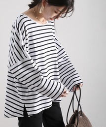 classicalelf | ボーダー＆無地　長袖ミドル丈ドルマンスリーブのロングTシャツ(Tシャツ/カットソー)