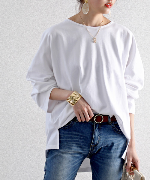 classicalelf（クラシカルエルフ）の「ボーダー＆無地　長袖ミドル丈ドルマンスリーブのクルーネックロングTシャツ（Tシャツ/カットソー・レディース・ホワイト系その他/ホワイト/ブラック/ブラック系その他・MEDIUM/LARGE/X-LARGE/SMALL）」の18枚目の写真