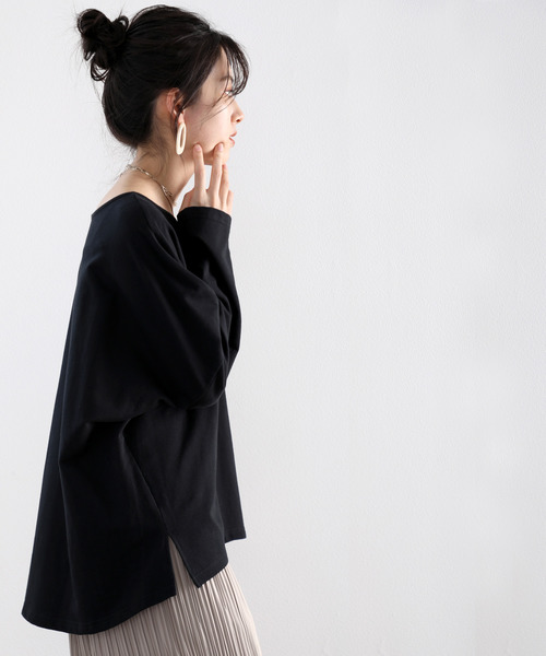 classicalelf（クラシカルエルフ）の「ボーダー＆無地　長袖ミドル丈ドルマンスリーブのクルーネックロングTシャツ（Tシャツ/カットソー・レディース・ホワイト系その他/ホワイト/ブラック/ブラック系その他・MEDIUM/LARGE/X-LARGE/SMALL）」の10枚目の写真