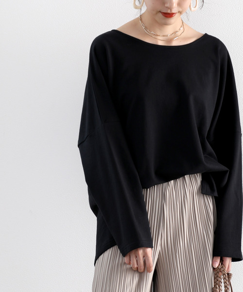 classicalelf（クラシカルエルフ）の「ボーダー＆無地　長袖ミドル丈ドルマンスリーブのクルーネックロングTシャツ（Tシャツ/カットソー・レディース・ホワイト系その他/ホワイト/ブラック/ブラック系その他・MEDIUM/LARGE/X-LARGE/SMALL）」の9枚目の写真