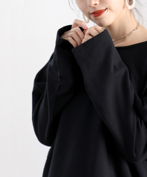 classicalelf（クラシカルエルフ）の「ボーダー＆無地　長袖ミドル丈ドルマンスリーブのクルーネックロングTシャツ（Tシャツ/カットソー・レディース・ホワイト系その他/ホワイト/ブラック/ブラック系その他・MEDIUM/LARGE/X-LARGE/SMALL）」の7枚目の写真