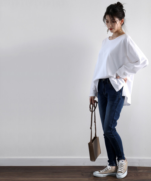 classicalelf（クラシカルエルフ）の「ボーダー＆無地　長袖ミドル丈ドルマンスリーブのクルーネックロングTシャツ（Tシャツ/カットソー・レディース・ホワイト系その他/ホワイト/ブラック/ブラック系その他・MEDIUM/LARGE/X-LARGE/SMALL）」の11枚目の写真