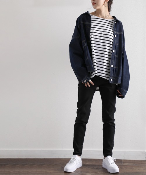 classicalelf（クラシカルエルフ）の「ボーダー＆無地　長袖ミドル丈ドルマンスリーブのクルーネックロングTシャツ（Tシャツ/カットソー・レディース・ホワイト系その他/ホワイト/ブラック/ブラック系その他・MEDIUM/LARGE/X-LARGE/SMALL）」の16枚目の写真