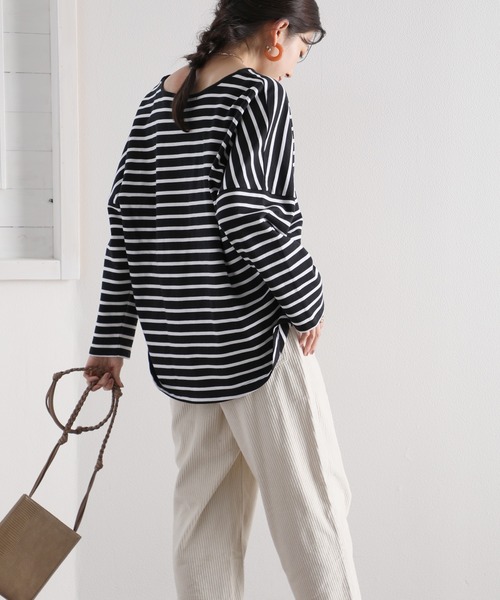 classicalelf（クラシカルエルフ）の「ボーダー＆無地　長袖ミドル丈ドルマンスリーブのクルーネックロングTシャツ（Tシャツ/カットソー・レディース・ホワイト系その他/ホワイト/ブラック/ブラック系その他・MEDIUM/LARGE/X-LARGE/SMALL）」の14枚目の写真
