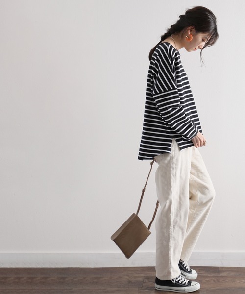 classicalelf（クラシカルエルフ）の「ボーダー＆無地　長袖ミドル丈ドルマンスリーブのクルーネックロングTシャツ（Tシャツ/カットソー・レディース・ホワイト系その他/ホワイト/ブラック/ブラック系その他・MEDIUM/LARGE/X-LARGE/SMALL）」の15枚目の写真