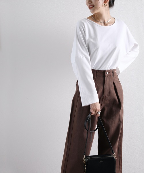 classicalelf（クラシカルエルフ）の「ボーダー＆無地　長袖ミドル丈ドルマンスリーブのクルーネックロングTシャツ（Tシャツ/カットソー・レディース・ホワイト系その他/ホワイト/ブラック/ブラック系その他・MEDIUM/LARGE/X-LARGE/SMALL）」の22枚目の写真