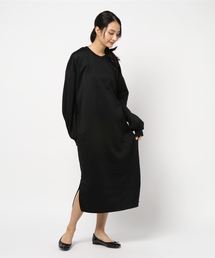 ふんわり裏起毛サイドスリット入りバルーンスリーブスウェットロングワンピース＊レディース/トレーナー[E1943]神戸レタス