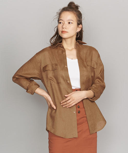 Linificio生地　ユナイテッドアローズ　リネンシャツジャケット　レッド系 UNITED ARROWS｜LIBECO リネン シャツジャケット | Rakuten