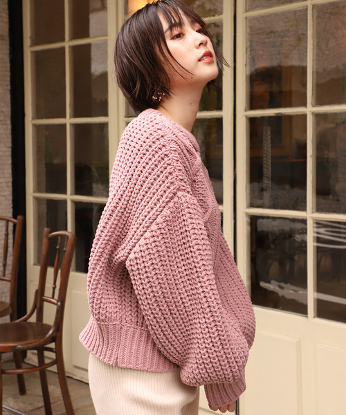 one after another NICE CLAUP（ワンアフターアナザーナイスクラップ）の「【WEB限定】 モールヤーンケーブルニット（ニット/セーター・レディース・アイボリー/モカ/ライトベージュ/ピンク・FREE）」の15枚目の写真