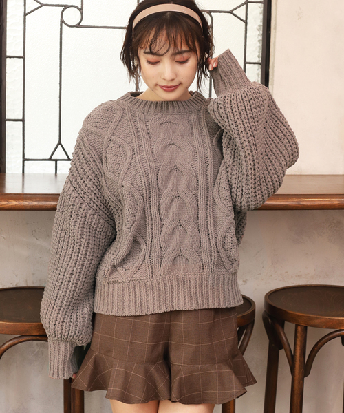 one after another NICE CLAUP（ワンアフターアナザーナイスクラップ）の「【WEB限定】 モールヤーンケーブルニット（ニット/セーター・レディース・アイボリー/モカ/ライトベージュ/ピンク・FREE）」の7枚目の写真