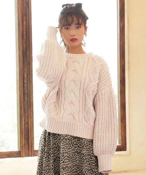 one after another NICE CLAUP（ワンアフターアナザーナイスクラップ）の「【WEB限定】 モールヤーンケーブルニット（ニット/セーター・レディース・アイボリー/モカ/ライトベージュ/ピンク・FREE）」の21枚目の写真