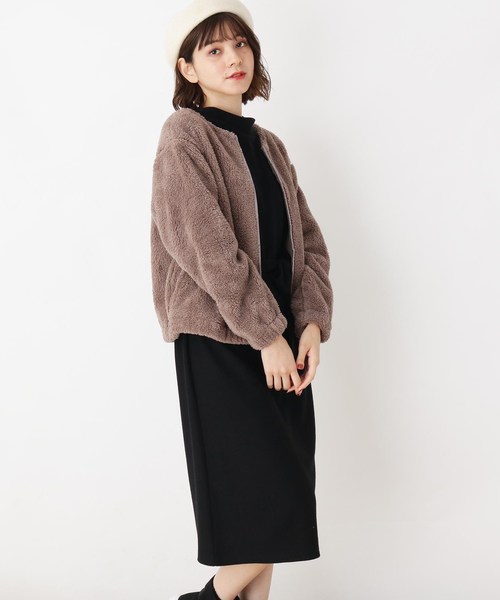 grove（グローブ）の「【LLあり】2点セット！ボアブルゾン＋ワンピースセット（アンサンブル・レディース・ブラック/ダークブラウン/グレー・04/02/03）」の3枚目の写真